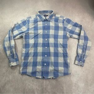 UNTUCKit Slim Fit Gingham Plaid Blue Long Sleeve Button Up Shirt Size Large
